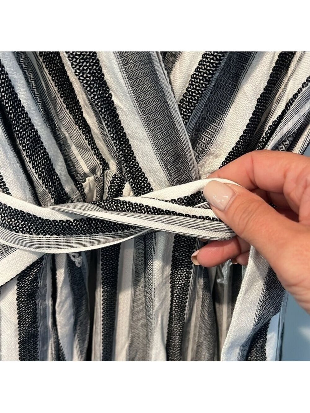Amanda Uprichard Monochrome Striped wide leg belted jumpsuit size small - Picture 7 of 9